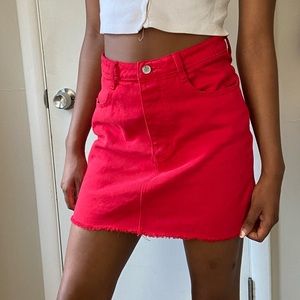 John Galt red denim skirt